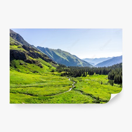 Wall mural serene alpine valley landscape • Wallissimo®