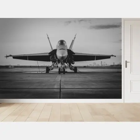 Wall mural fighter jet on runway • Wallissimo®
