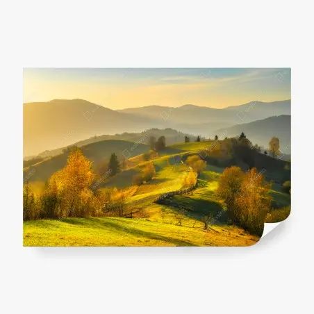 Wall mural golden autumn hills at sunset • Wallissimo®