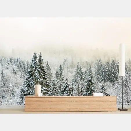 Wall mural winter forest in soft fog • Wallissimo®
