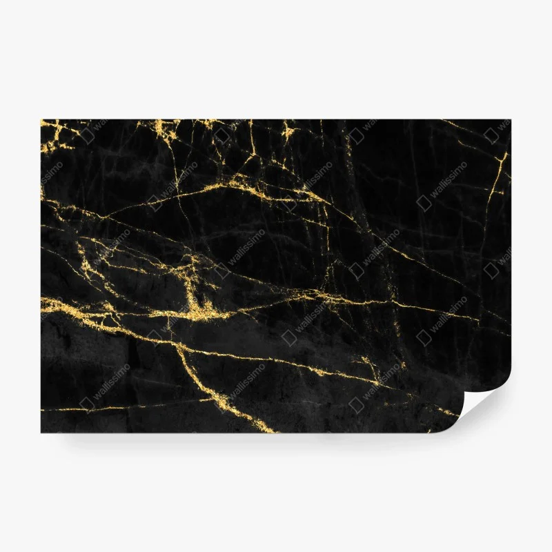 Wall mural luxury black marble with gold veins