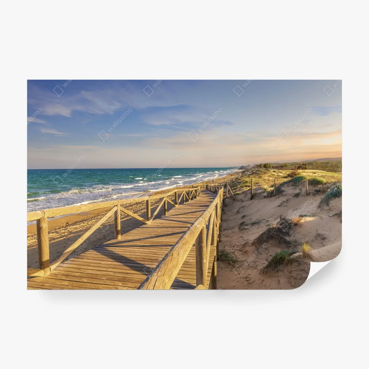Wall mural wooden boardwalk to Guardamar beach • Wallissimo® Wall mural wooden boardwalk to Guardamar beach • Wallissimo®