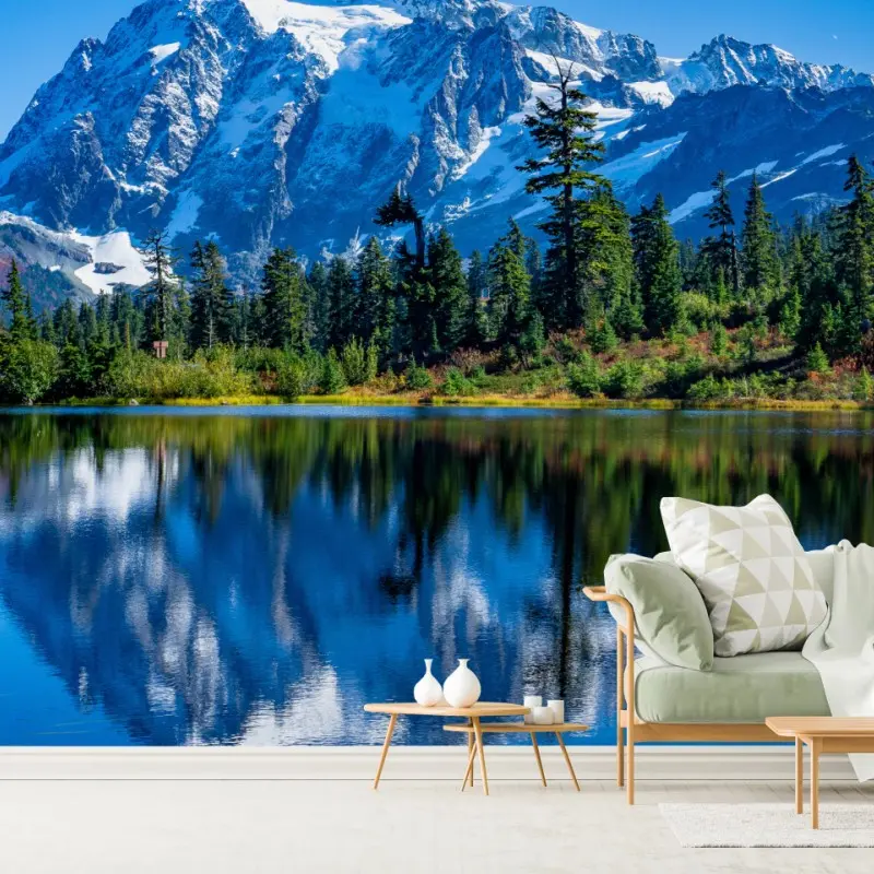 Wall mural majestic mountain reflection over alpine lake