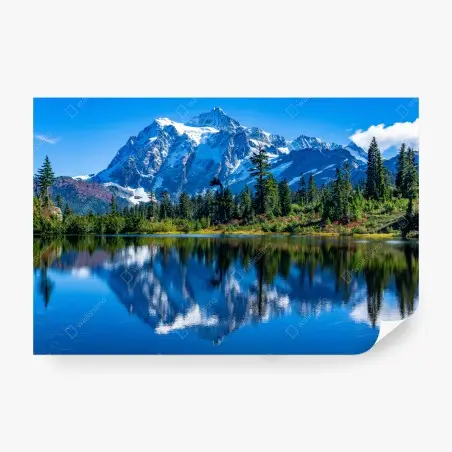 Wall mural majestic mountain reflection over alpine lake • Wallissimo®