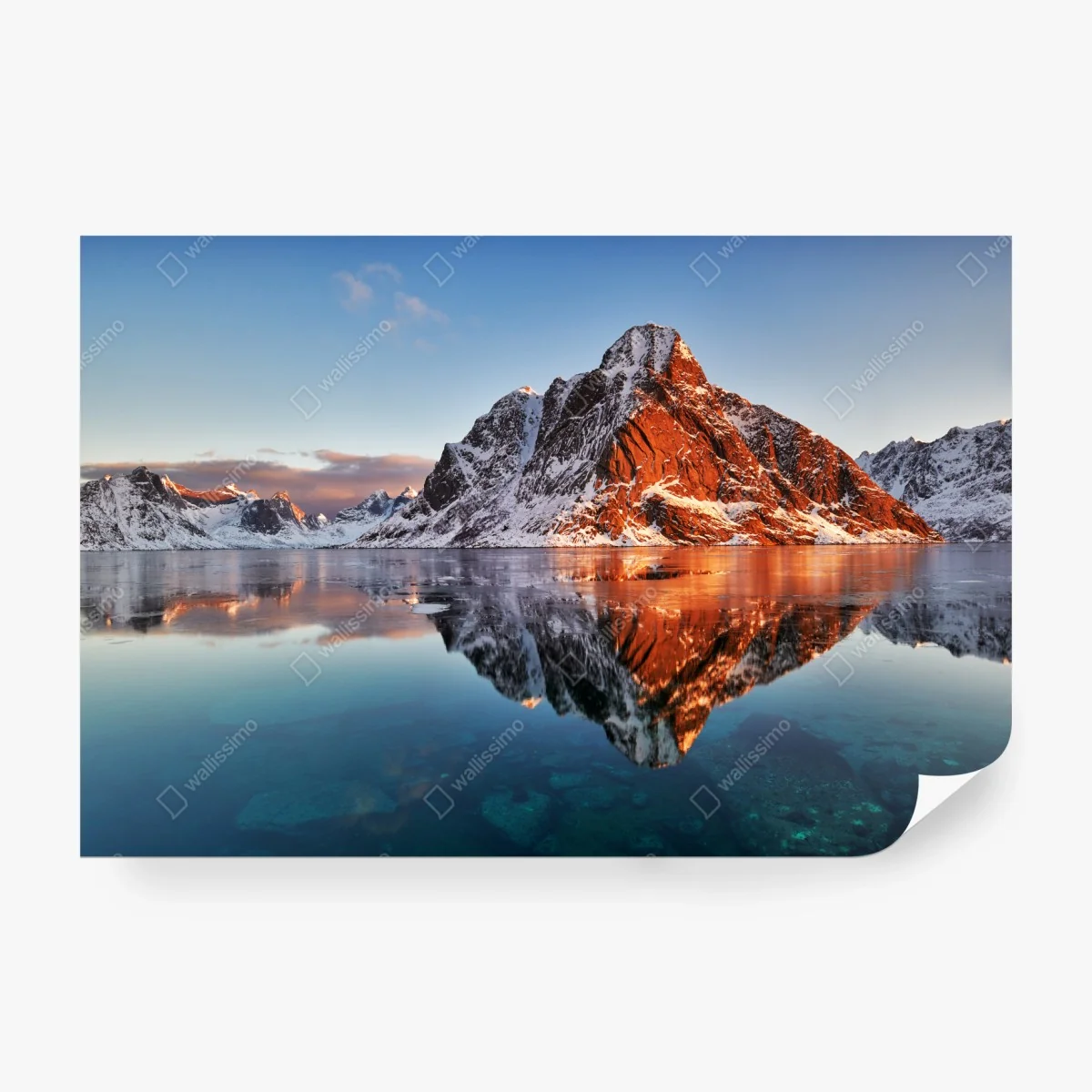 Wall mural Lofoten sunrise mountain reflection • Wallissimo® Wall mural Lofoten sunrise mountain reflection • Wallissimo®