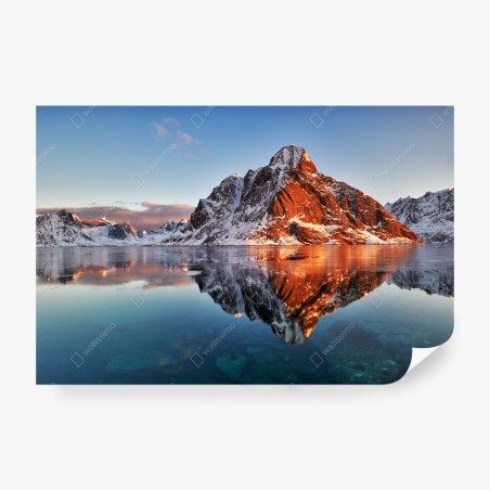 Wall mural Lofoten sunrise mountain reflection • Wallissimo®