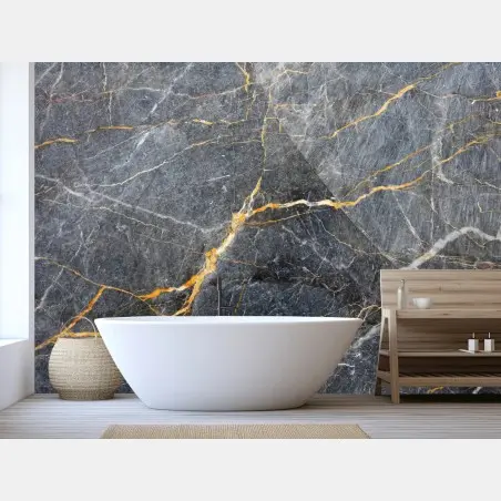 Wall mural dark gray marble with gold veins • Wallissimo®