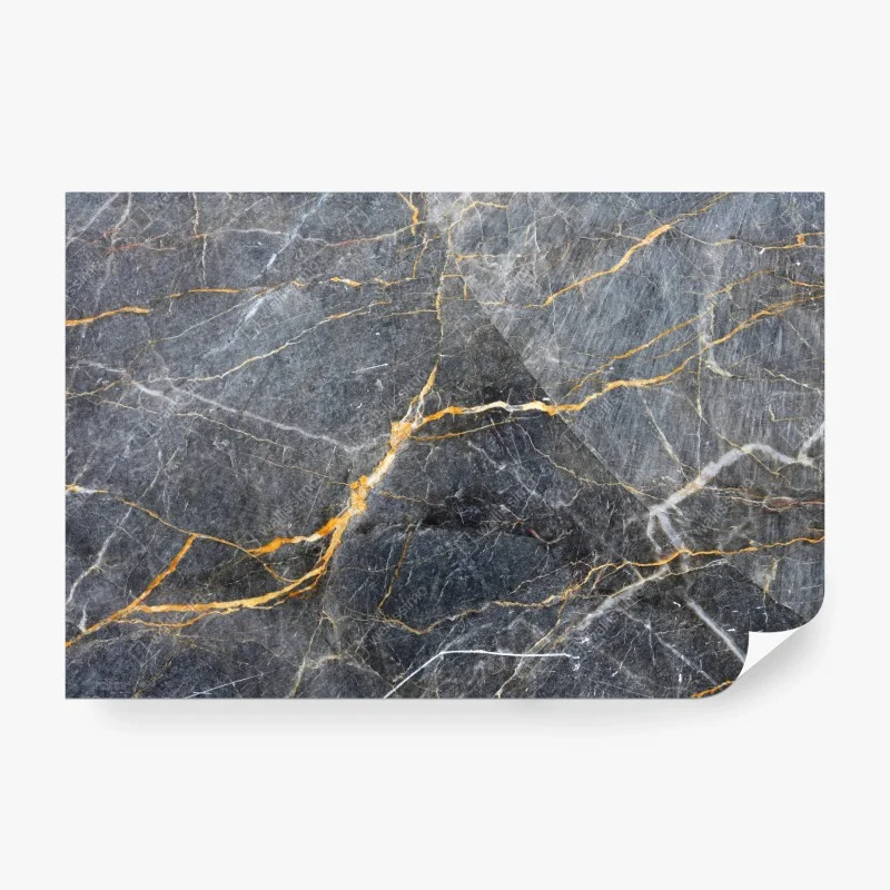 Wall mural dark gray marble with gold veins