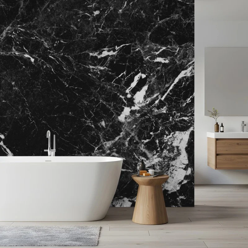 Wall mural black marble texture with white veins