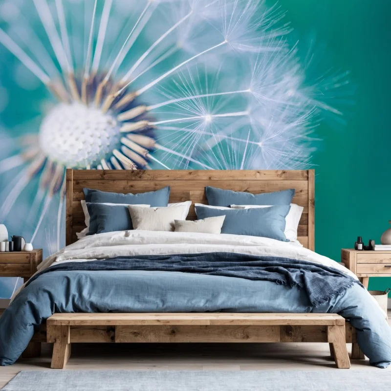 Wall mural turquoise dandelion close-up