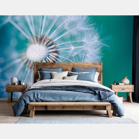 Wall mural turquoise dandelion close-up • Wallissimo®