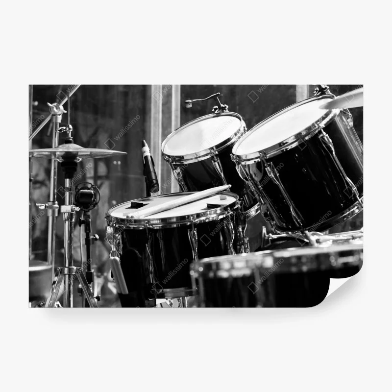 Wall mural black and white drum kit close-up
