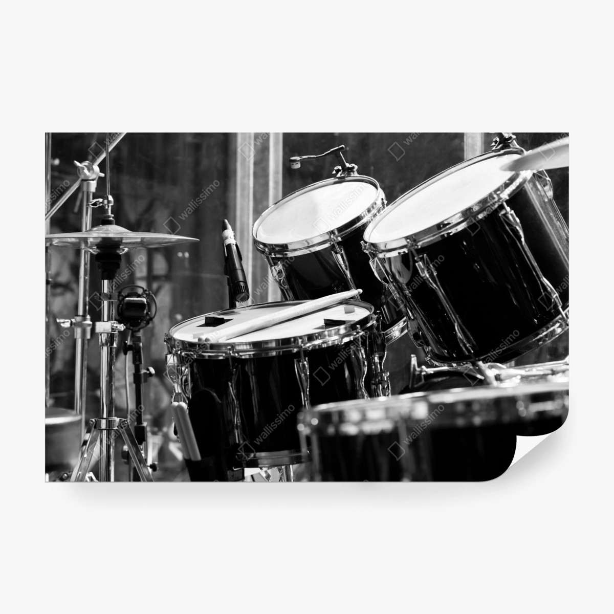 Wall mural black and white drum kit close-up • Wallissimo®