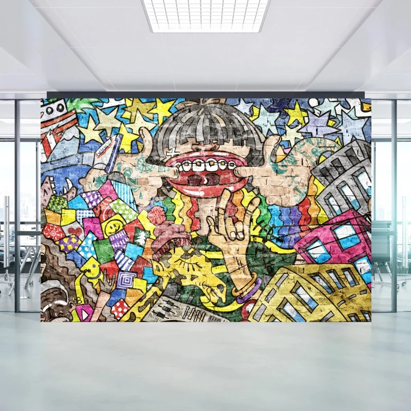 Wall mural colorful graffiti mural with playful character