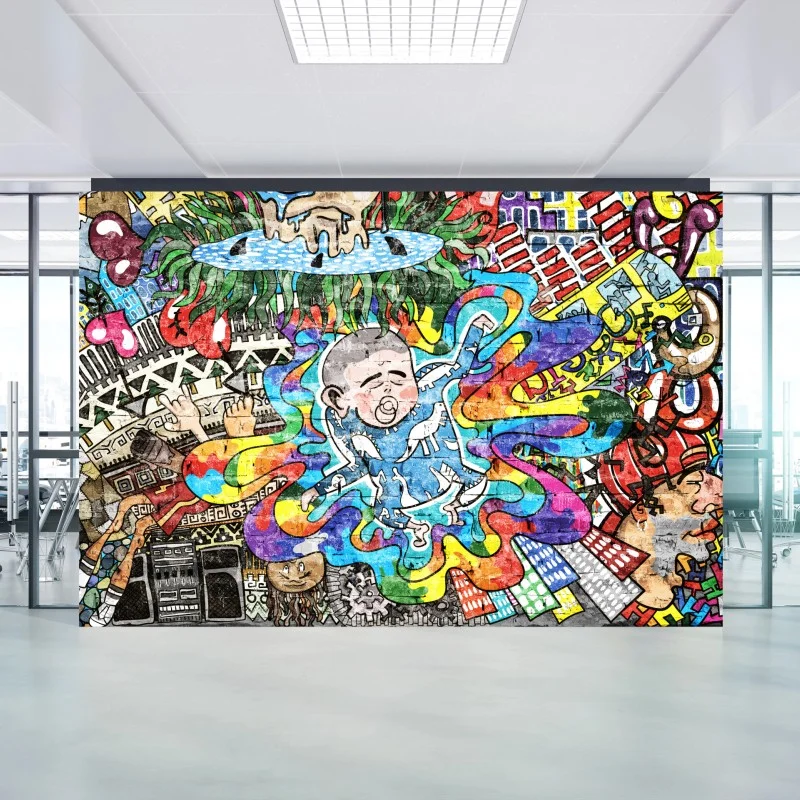 Wall mural colorful graffiti mural with dreaming child