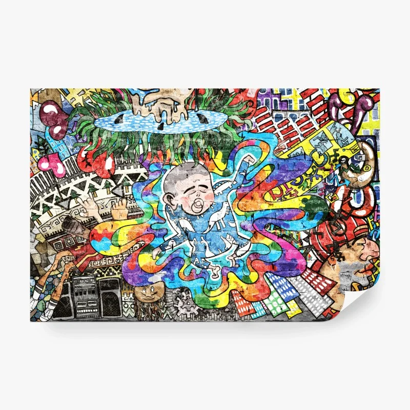 Wall mural colorful graffiti mural with dreaming child