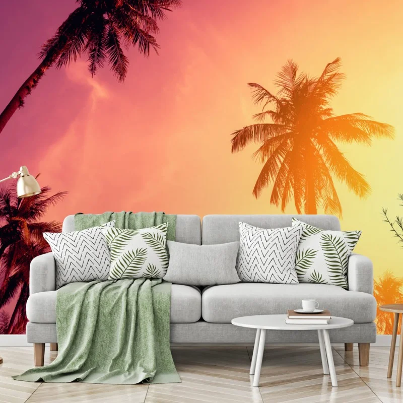 Wall mural tropical palm sunset
