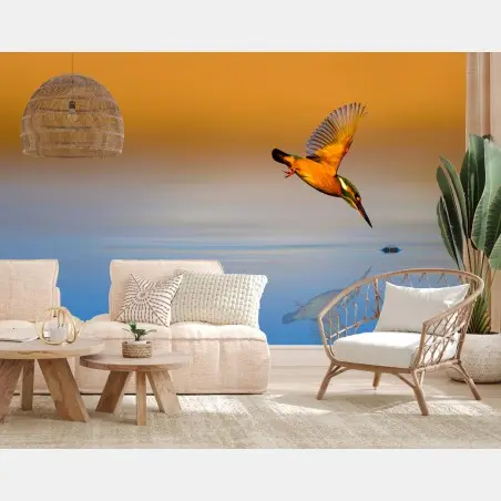 Wall mural kingfisher diving over reflective water • Wallissimo®