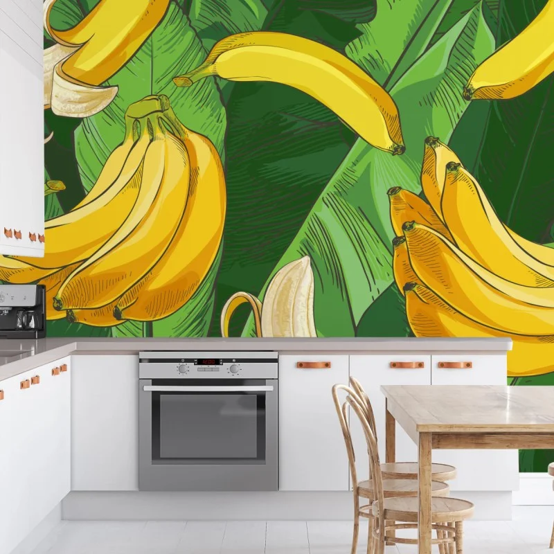 Wall mural tropical banana pattern with banana leaves