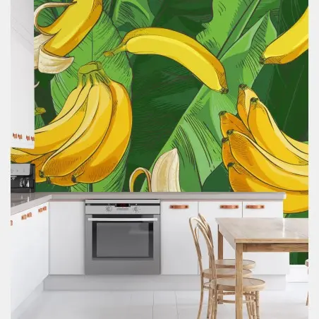 Wall mural tropical banana pattern with banana leaves • Wallissimo®