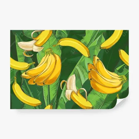 Wall mural tropical banana pattern with banana leaves • Wallissimo®