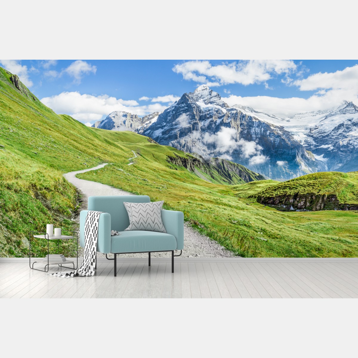 Wall mural alpine mountain trail panorama • Wallissimo®