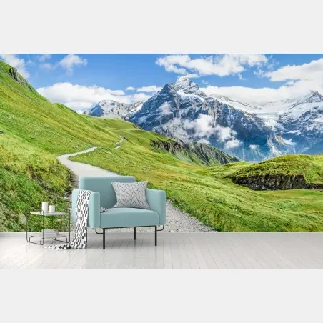 Wall mural alpine mountain trail panorama • Wallissimo®