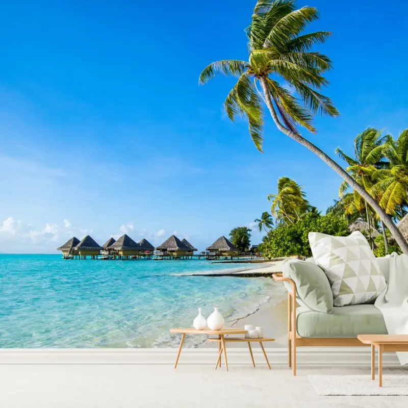 Wall mural tropical turquoise beach with palm trees