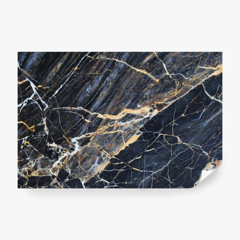 Wall mural dark marble with gold and cream veins