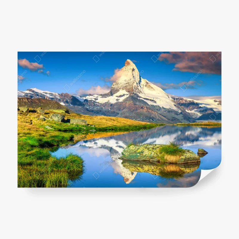 Wall mural majestic Matterhorn reflected in alpine lake