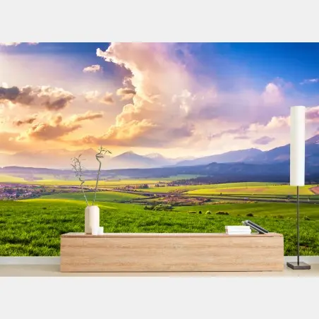 Wall mural spring mountain valley panorama, Tatras Slovakia • Wallissimo®