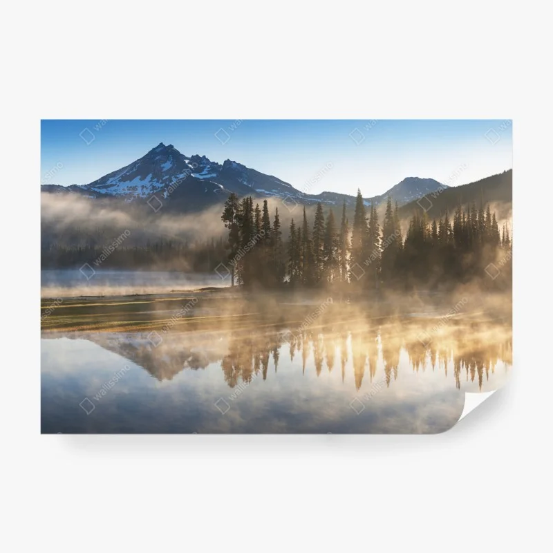 Wall mural misty mountain sunrise reflection