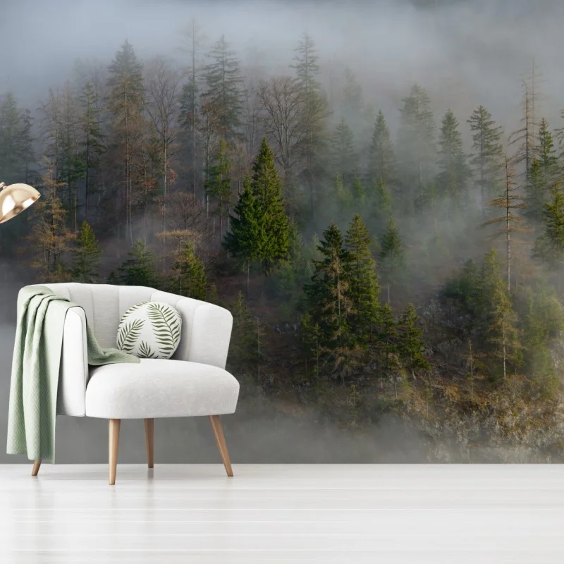 Wall mural misty mountain forest