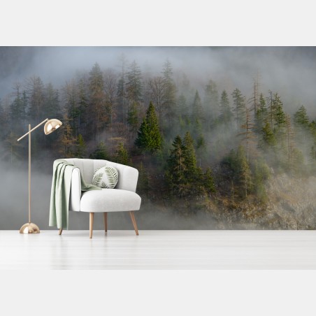 Wall mural misty mountain forest • Wallissimo®
