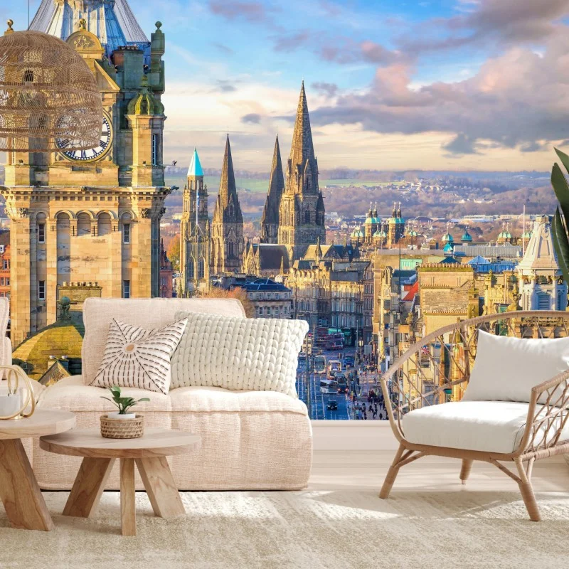 Wall mural Edinburgh skyline with castle and clock tower