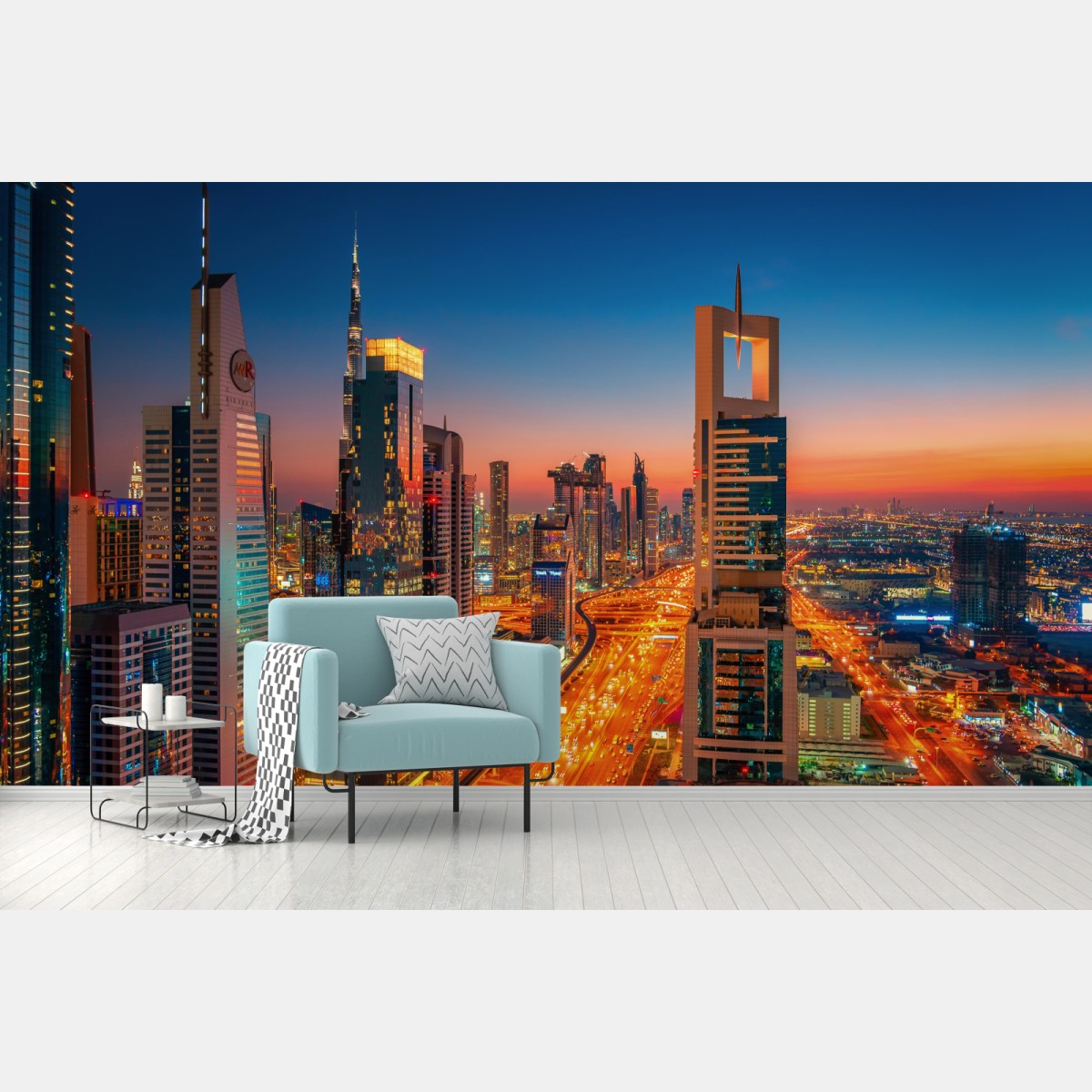 Wall mural Dubai skyline at dusk • Wallissimo®