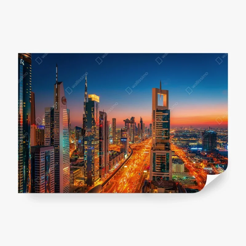 Wall mural Dubai skyline at dusk