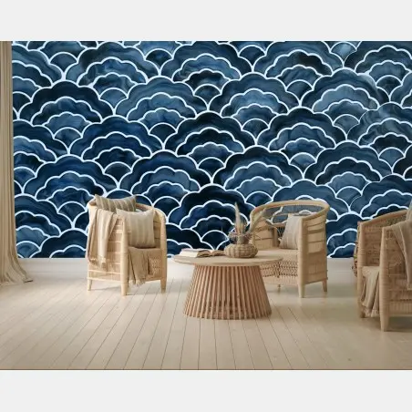 Wall mural japanese blue wave pattern • Wallissimo®