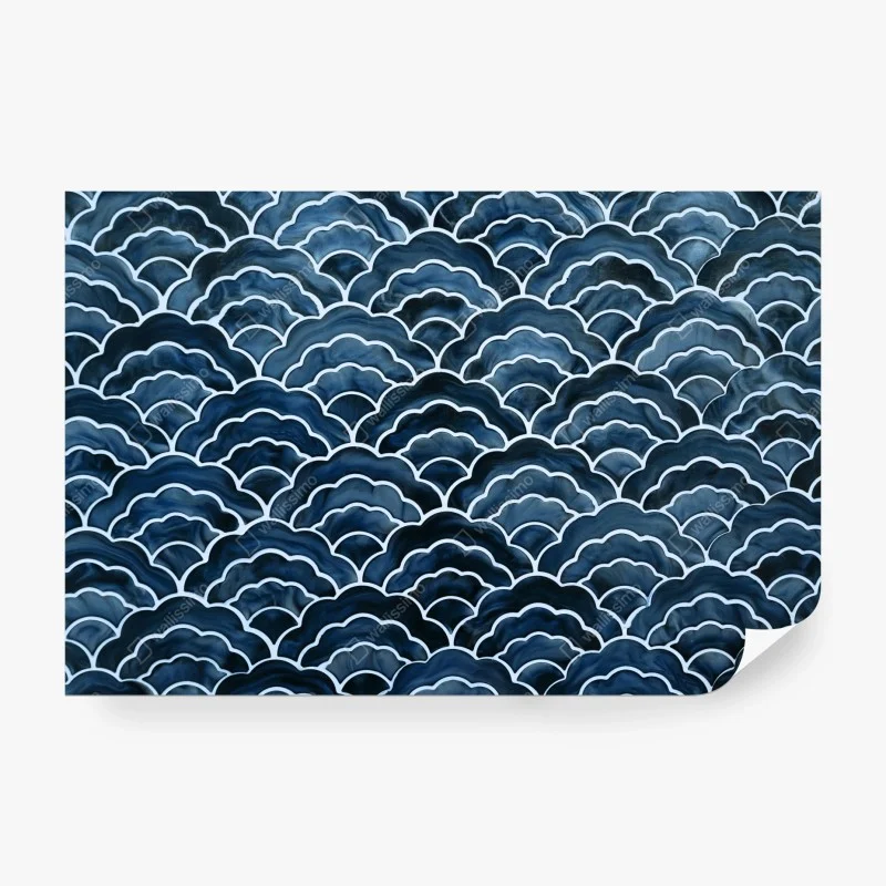 Wall mural japanese blue wave pattern