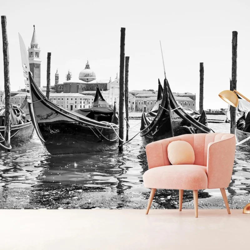 Wall mural moored gondolas in Venice