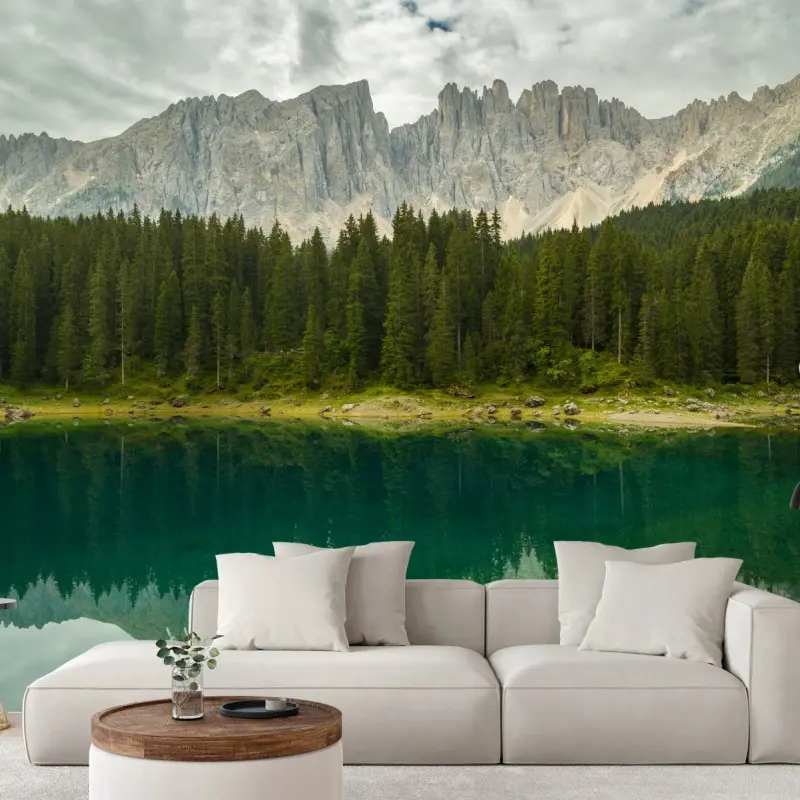 Wall mural serene reflection at Lago di Carezza, Dolomites