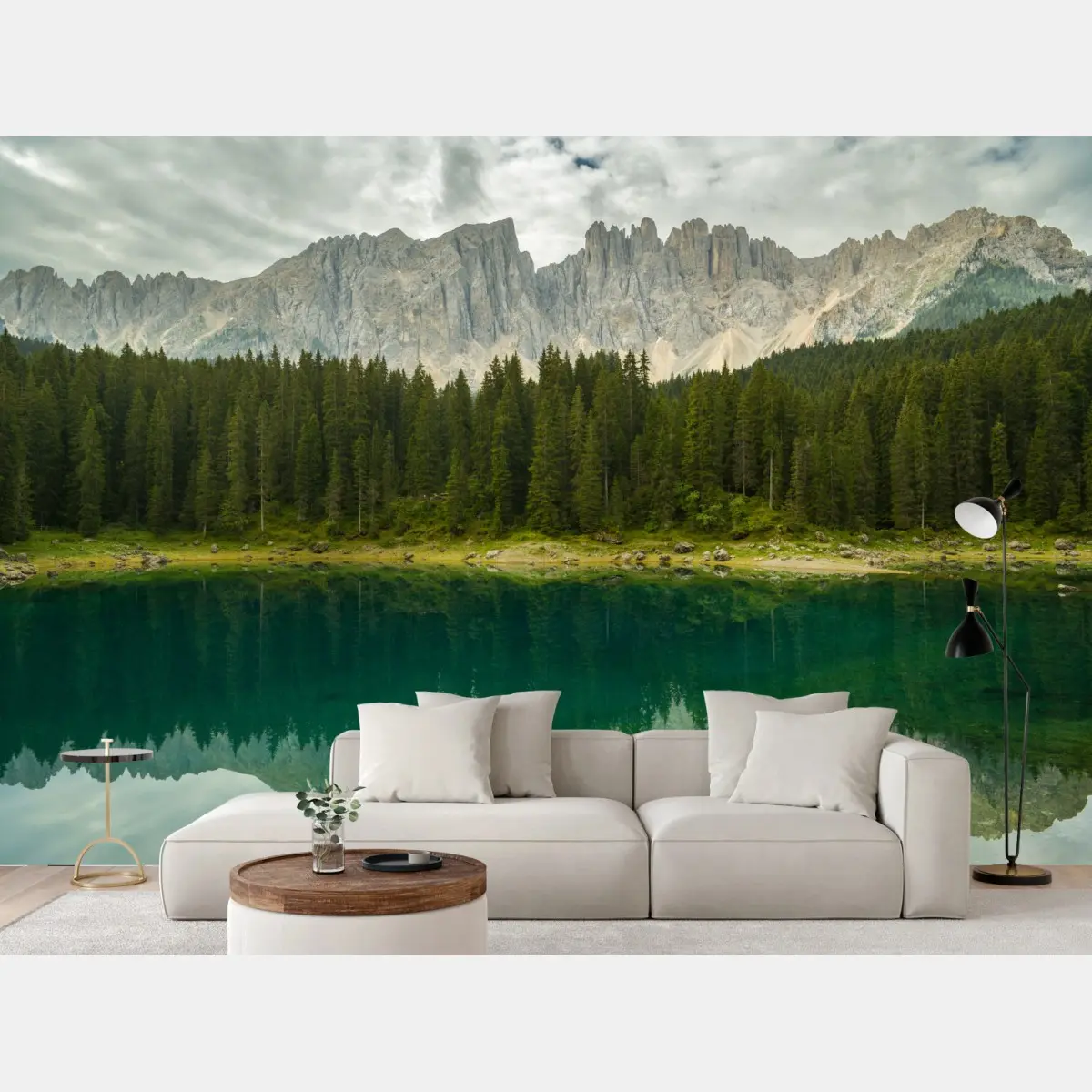 Wall mural serene reflection at Lago di Carezza, Dolomites • Wallissimo®