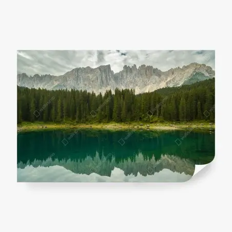 Wall mural serene reflection at Lago di Carezza, Dolomites • Wallissimo®