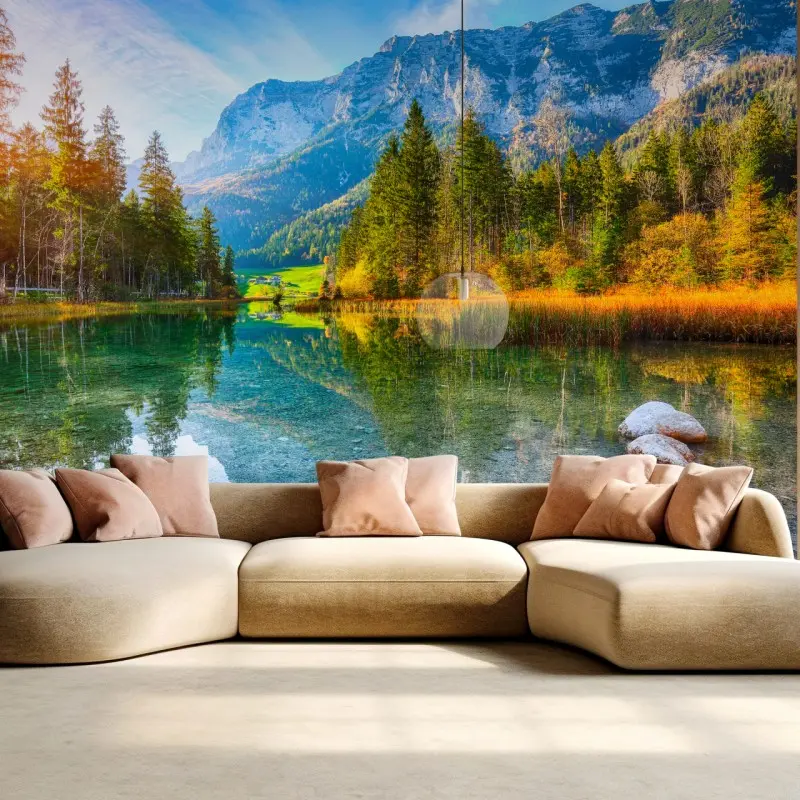 Wall mural Hintersee autumn lake reflection at sunset