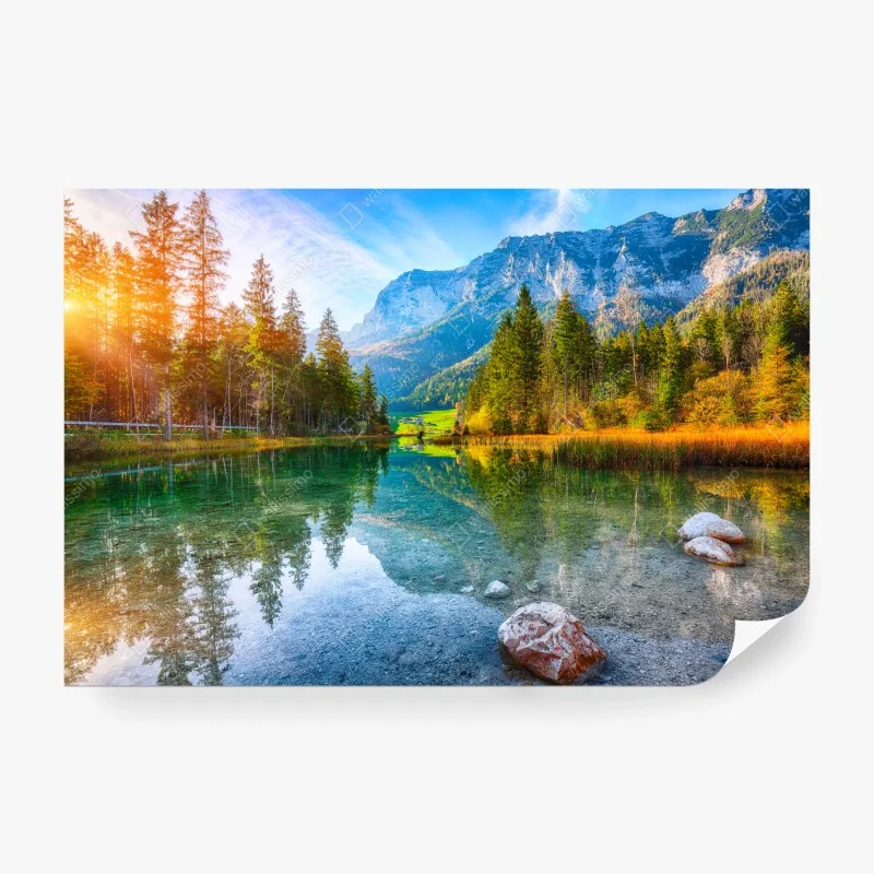 Wall mural green leaf line pattern • Wallissimo®