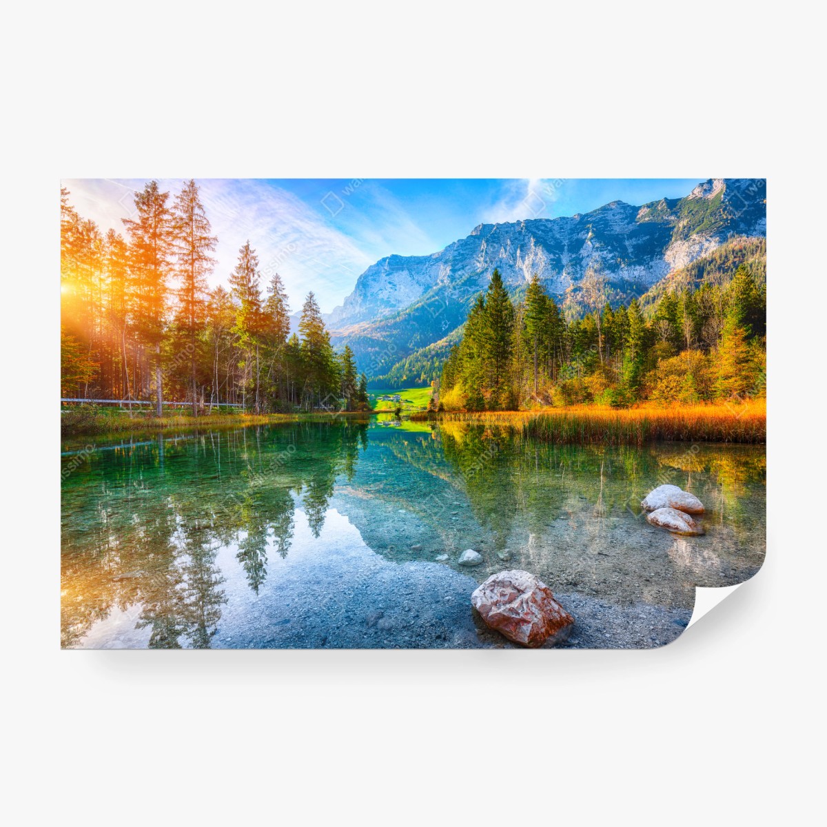 Wall mural Hintersee autumn lake reflection at sunset • Wallissimo®