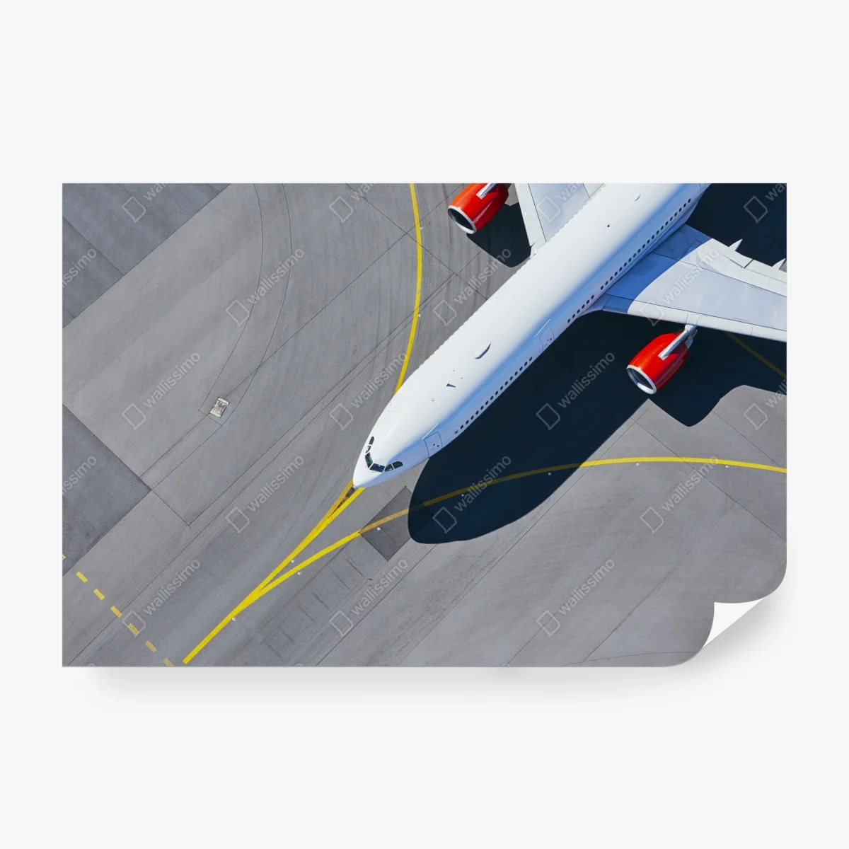 Wall mural aerial view of a white airplane on tarmac ⁕ Wallissimo®
