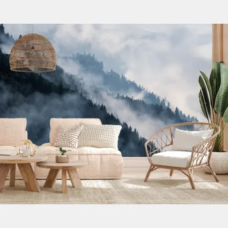 Wall mural mist-covered mountain ridges • Wallissimo®
