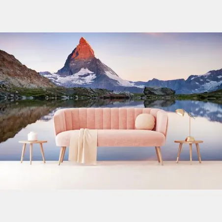 Wall mural Matterhorn sunrise reflection over alpine lake • Wallissimo®