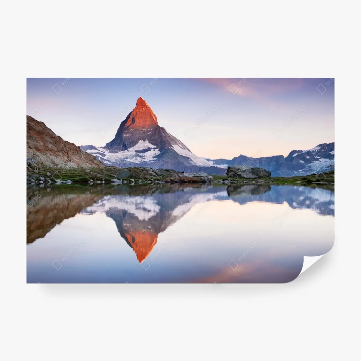 Wall mural Matterhorn sunrise reflection over alpine lake • Wallissimo®